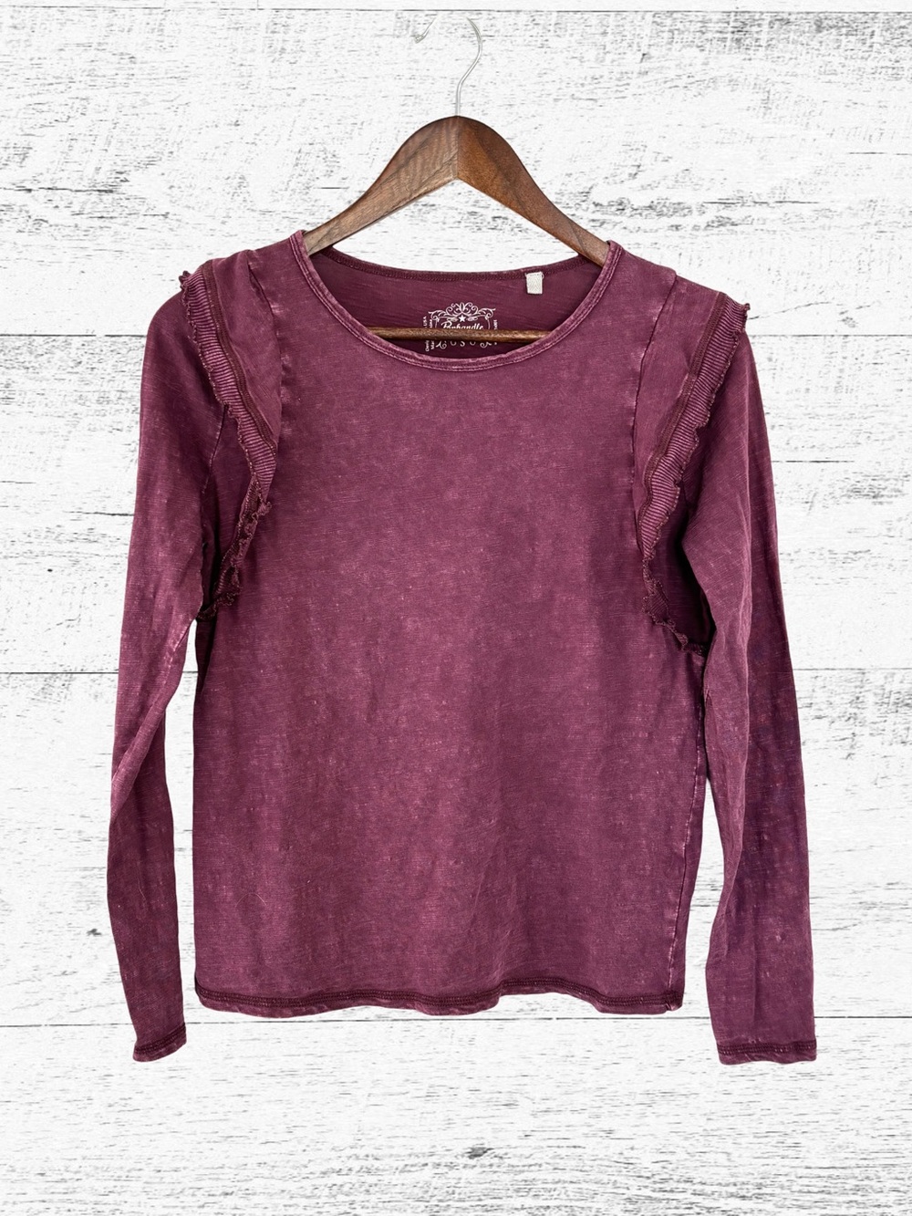 Panhandle Slim Long-Sleeve Ruffle Shoulder Top - Plum